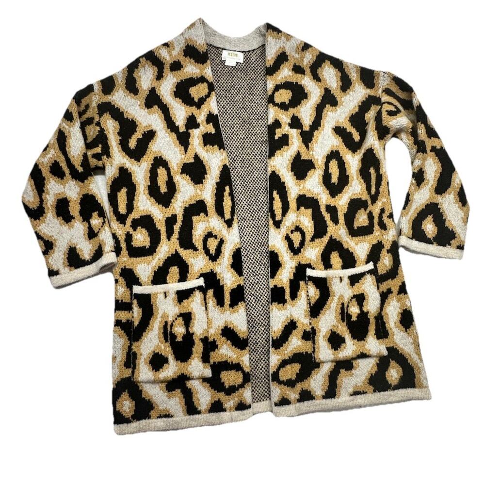 Anthropologie Maeve Cardigan Womens Size Medium Open Oversized Leopard Knit